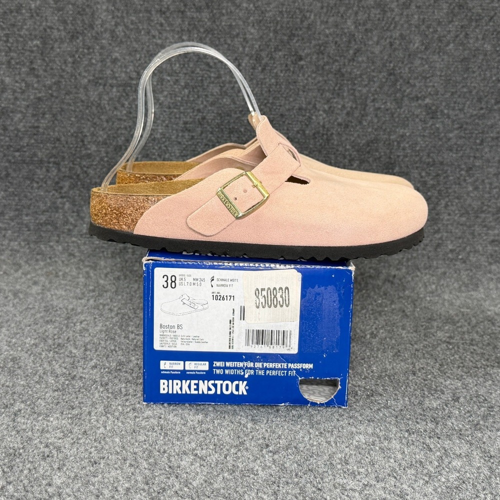Birkenstock Boston‎ Clogs Women's 7 Light Rose Suede Slip On Slide Shoe Sandals